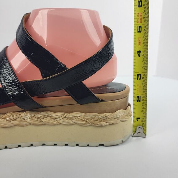 PALOMA BARCELO Black leather platform sandal woven raffia Size 39 - Picture 6 of 15